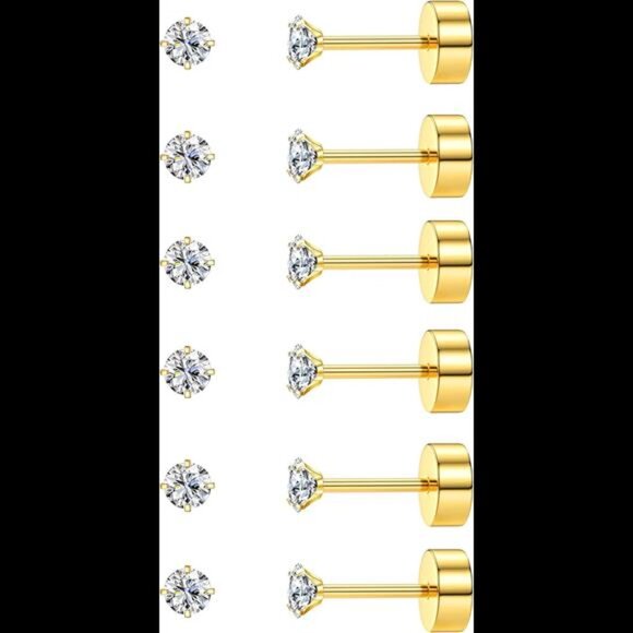 20G Cartilage Earring Stud for Women 316L Surgical Steel Flat Back Earrings Set - Picture 1 of 7